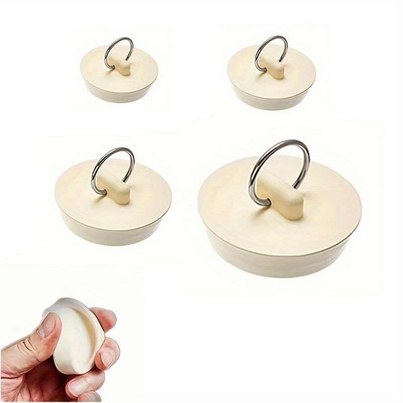 WYSUMMER Drain Stopper Set,4 Sizes Bathtub Stopper Rubber Sink Stoppers Set White Stopper Plug with Hanging Ring for Bathtub, Kitchen and Bathroom - Image 1